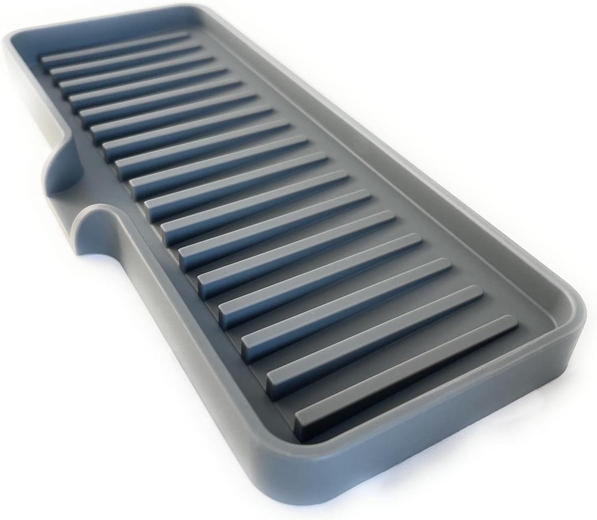 Happitasa Silicone Soap Dish Tray and Sponge Holder with Drain Chute | Bathroom and Kitchen Sink Organizer Caddy (Grey, 9"x3.5", 5.6 Ounces)