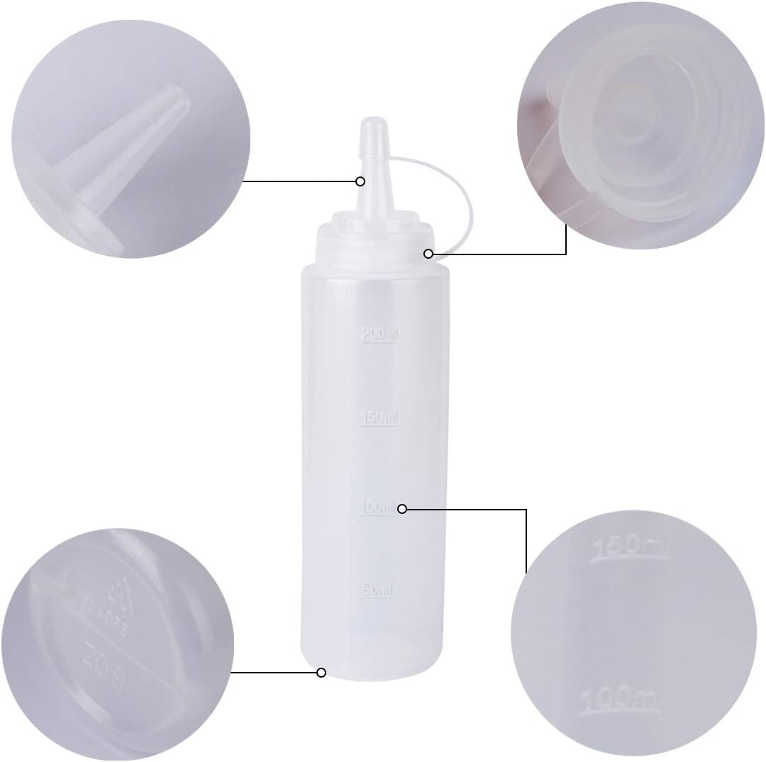 2 Pack 8oz Plastic Sauce Bottle Squeeze Squirt with Cap, Ketchup Dispenser, Leakproof Lids, Funnel Included