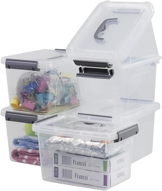 Bringer 6-Pack 5 L Clear Plastic Storage Box, Small Storage Latch Bin
