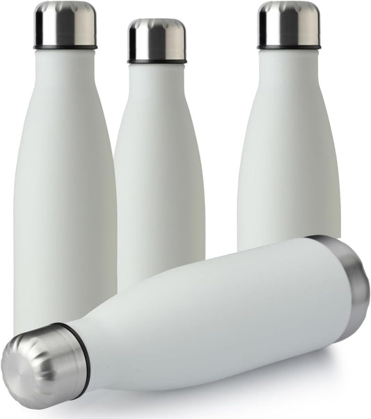 MEWAY 17oz Sport Water Bottle 4 Pack Vacuum Insulated Stainless Steel Leak-Proof Double Wall Cola Shape Water Bottle,Keep Drinks Hot & Cold(White,4 Pack)