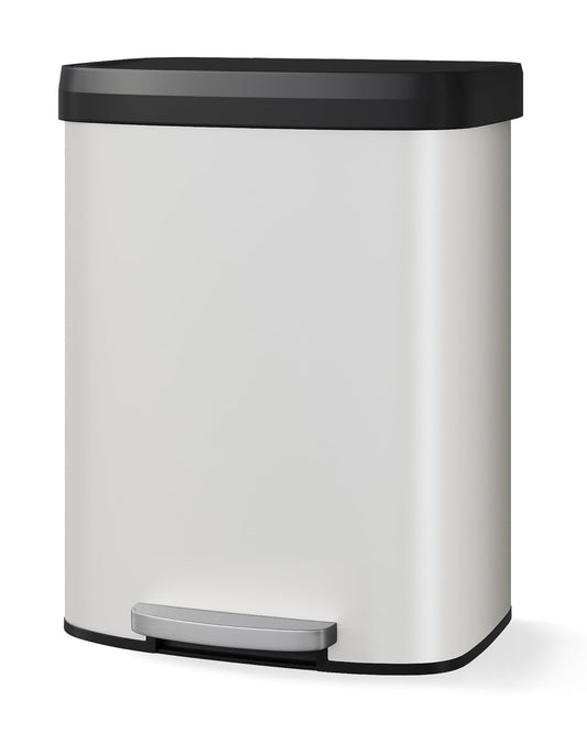 16 Gallon (60 l) Trash Can, Stainless Steel Kitchen Garbage Can, Recycling or Waste Bin with Liner Rim, Rear Handle, Soft Close Plastic Lid Step-on Pedal, Removable Inner Bucket