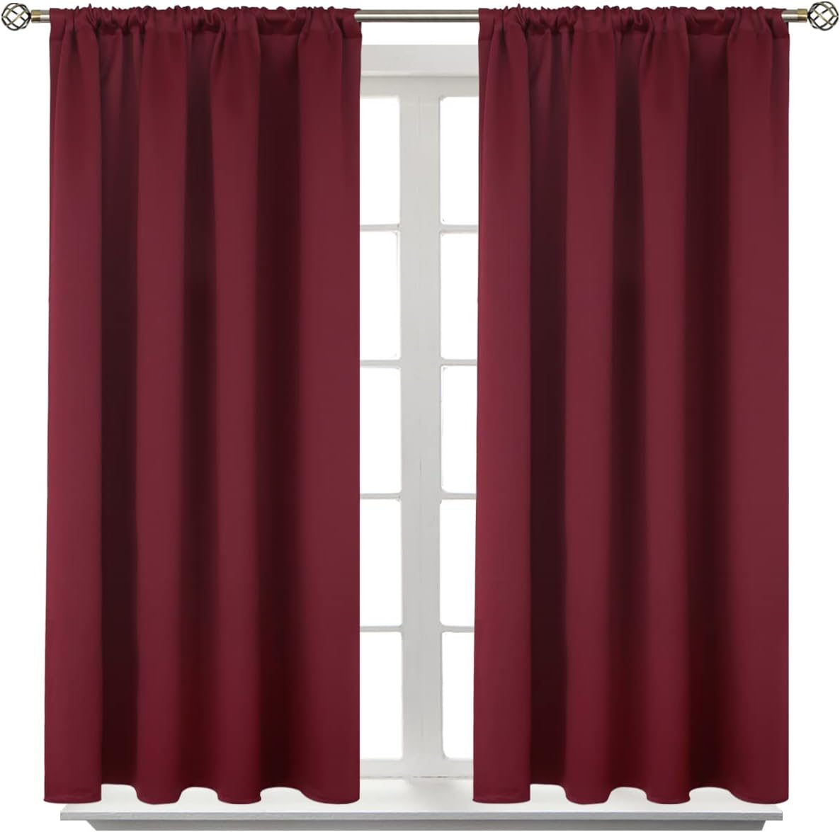 BGment Short Burgundy Blackout Curtains 40 Inches Length - Rod Pocket Thermal Insulated Room Darkening Window Drapes for Bedroom Kitchen Bathroom, 42 x 40 Inch, 2 Panels
