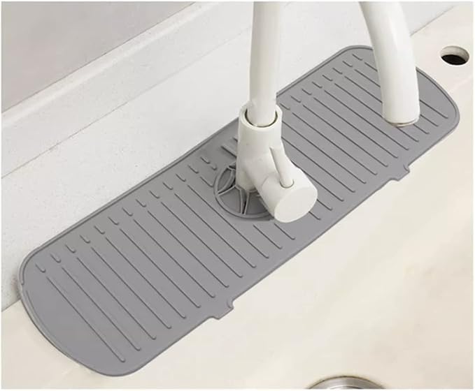 Big Size Kitchen Sink Splash Guard, 24in Faucet Mat Splash Catcher, Handle Drip Catcher Tray, Multipurpose for Kitchen Dish Drying Mats Sponge Holder (gray)