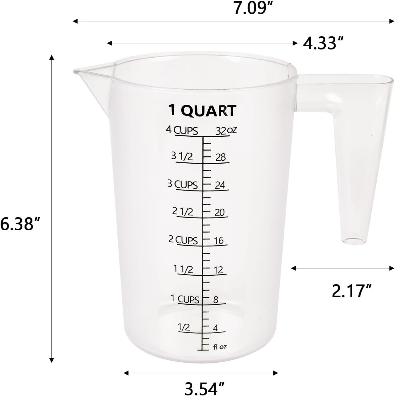 Food-Grade Plastic Measuring Pitcher – 32 Ounce & 4 Cups Measuring Cups with Handle for Liquid, Motor Oil, Pool & Lawn Chemicals, Dilution, Soap Mixing, Brewing, Commercial & Kitchen Use(1000ml)
