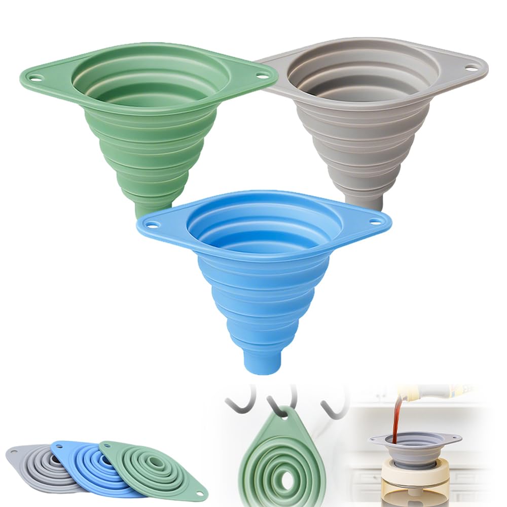 Kitchen Funnel Set, Wide-Mouth Foldable and Telescopic Design, Liquid Separation Funnel, Silicone (6 pcs)