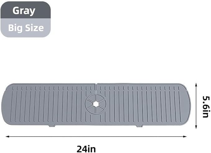 Big Size Kitchen Sink Splash Guard, 24in Faucet Mat Splash Catcher, Handle Drip Catcher Tray, Multipurpose for Kitchen Dish Drying Mats Sponge Holder (gray)