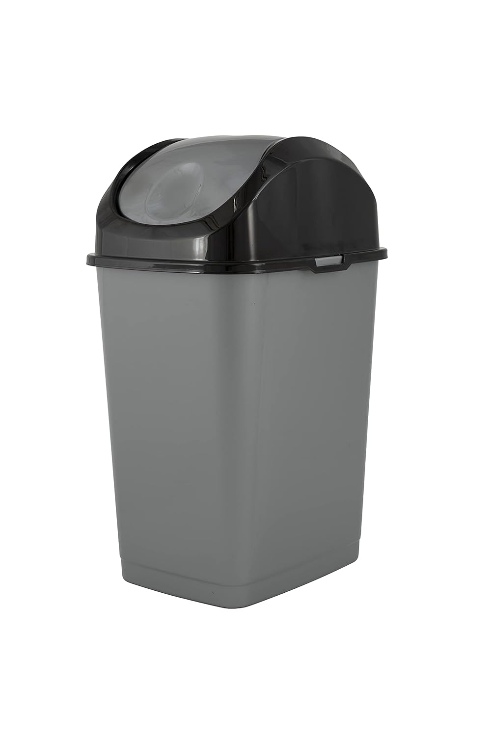 Superio Mini Plastic Trash Can with Swing Top Lid 1.25 Gallon Compact Small Waste Bin Portable Garbage Can for Countertop, Desktop, Make up Vanity, Bathroom, Car, Under Sink, Dorm 5 Qt. (Grey/Black