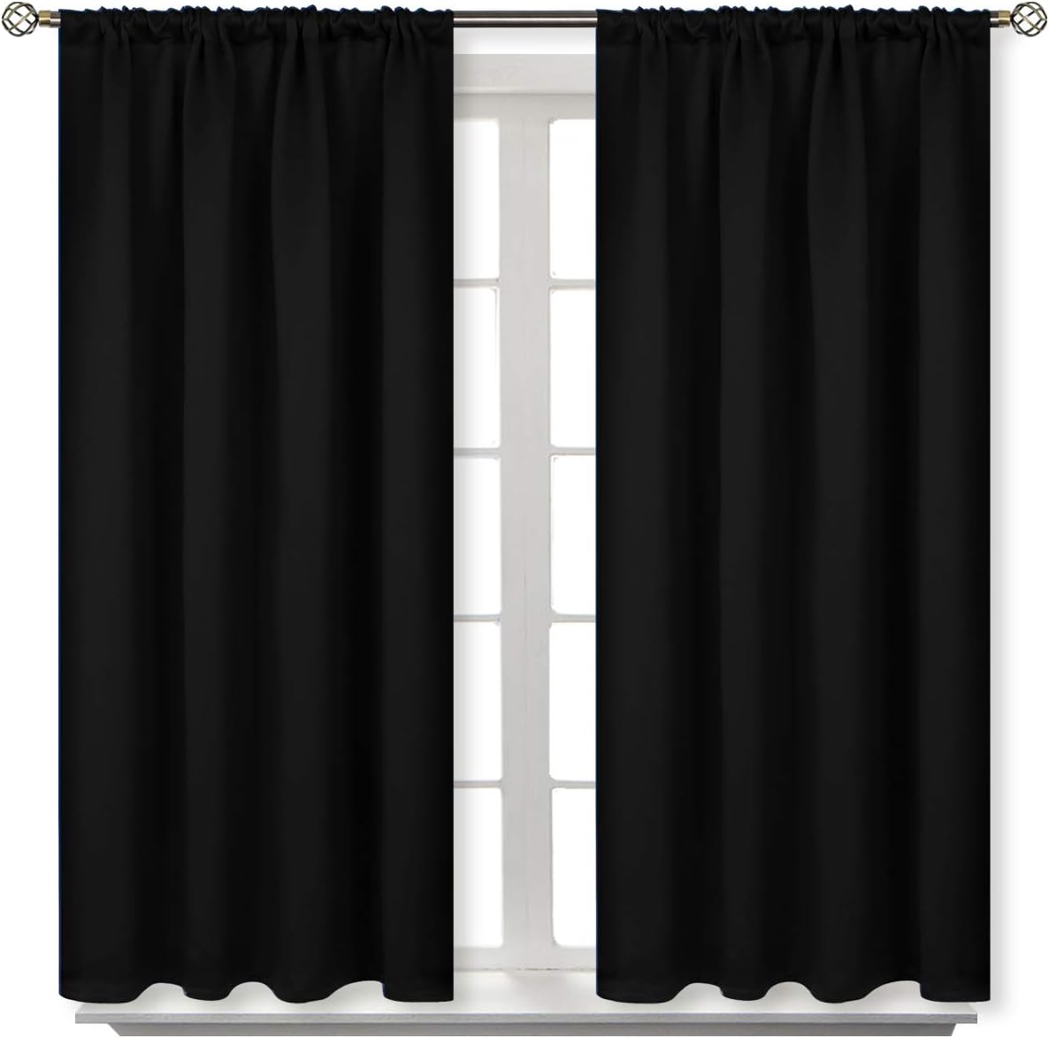 BGment Black Blackout Curtains 40 Inches Long for Bedroom Kitchen Window - Short Drapes Thermal Insulated with Rod Pocket Privacy for Cafe Bathroom, 42 x 40 Inch, 2 Panels