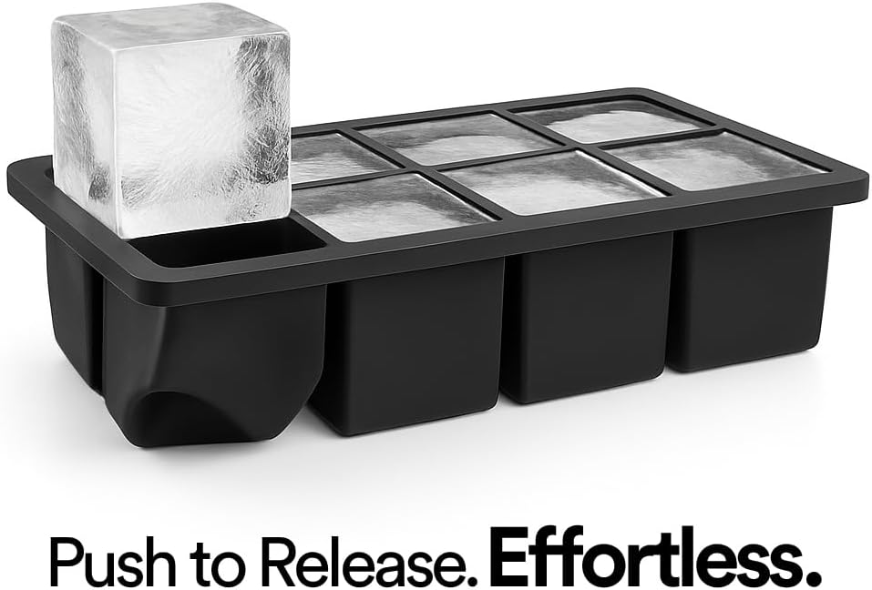 glacio Ice Cube Molds – 2-Pack Silicone Trays for 8 Large Square Cubes – Slow-Melt Ice for Whiskey, Cocktails, Coffee & More