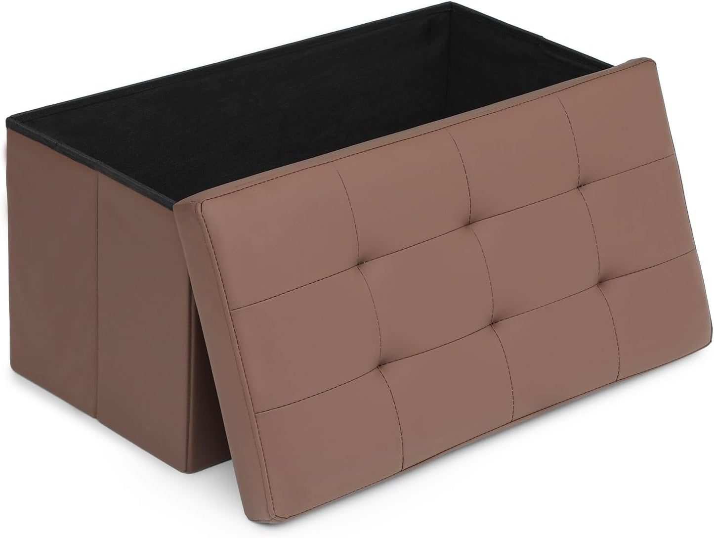 Athena Collection 30" Storage Ottoman Bench Folding Bench with 90L Hidden Storage, Large End of Bed Bench PU Leather Foot Rest Stool Chest with Flipping Lid for Living Room, Bedroom, Entryway, Brown