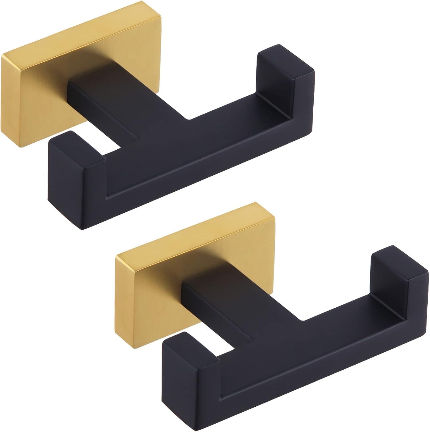 Angle Simple Towel Hook Black & Gold 2 PCS, Stainless Steel Double Hook for Bathroom, Square Robe Hook, Hand Towel Holder for Wall