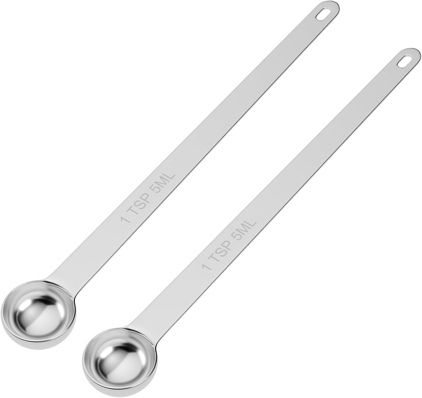 2PCS 1Tsp(1/3tbsp, 5ml) Extra Long Handle Measuring Spoon, Single Stainless Steel Individual Measure Scoop Only