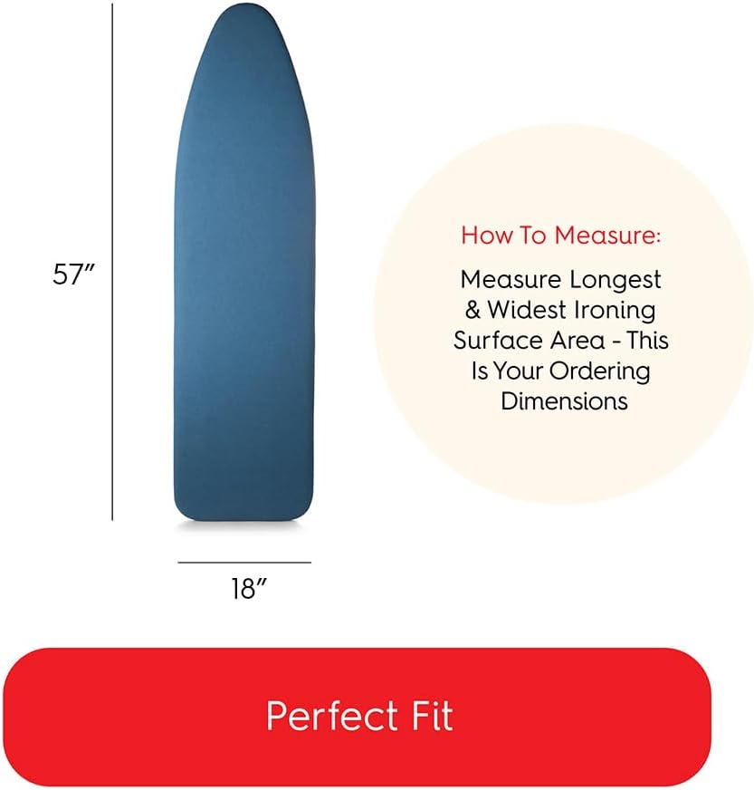 TIVIT Ironing Board Cover 18 x 57, Made in Italy. Performance Grade Titanium Coated Pro Grip Pad & Covers - Superior Scorch & Stain Resistance, High Heat Reflection, 3 Padded Layers 3 Fastener Straps