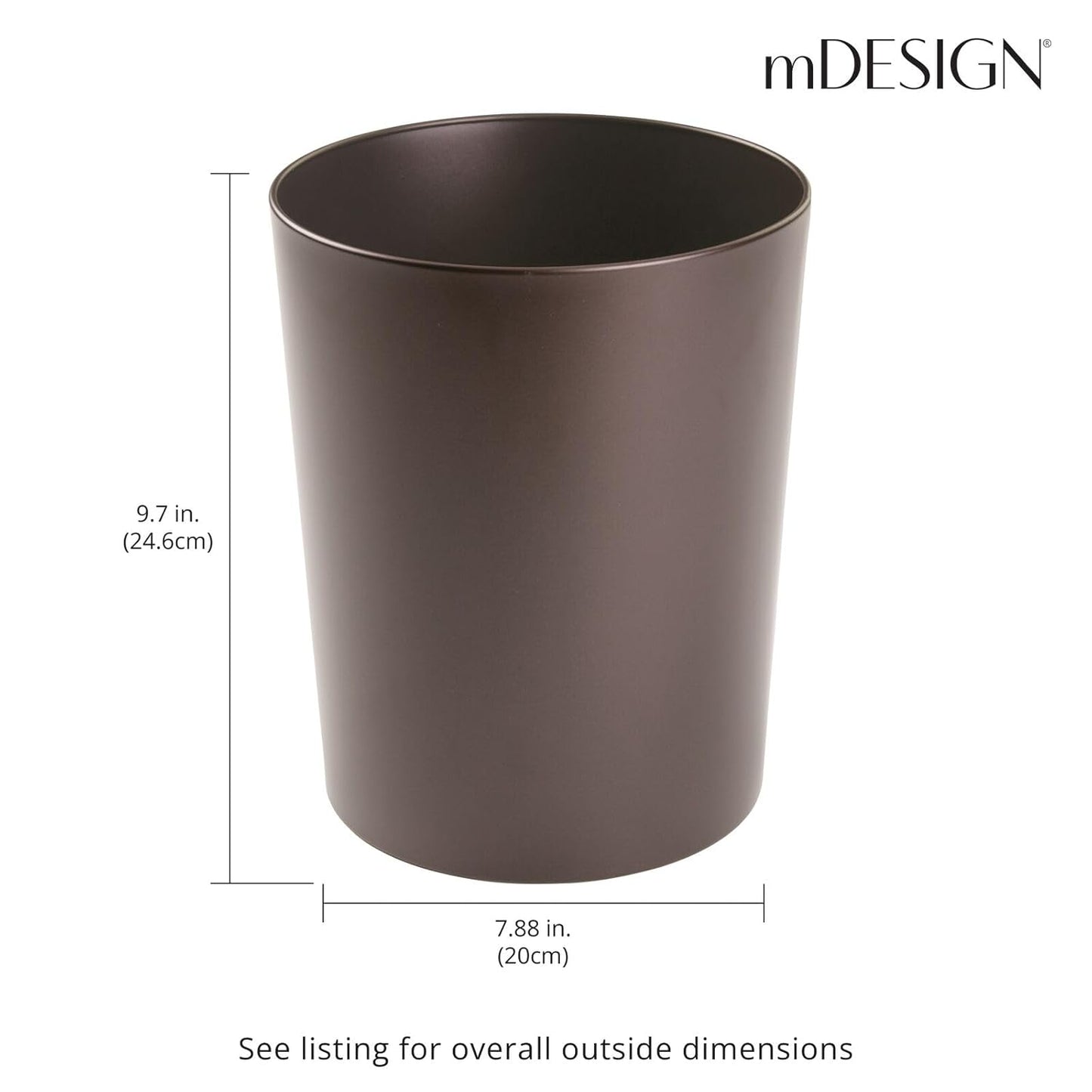 mDesign Round Metal Small 1.7 Gallon Recycle Trash Can Wastebasket, Garbage Container Bin for Bathrooms, Kitchen, Bedroom, Home Office - Durable Stainless Steel - Mirri Collection - Bronze