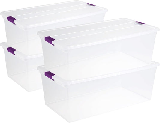 Sterilite 4-Pack 110 Quart ClearView Latch Box, Stackable Organizer Bins with Latching Lids - Clear Plastic Organization Containers for Closet, Bedroom, Shelving Units and Everyday Home Storage