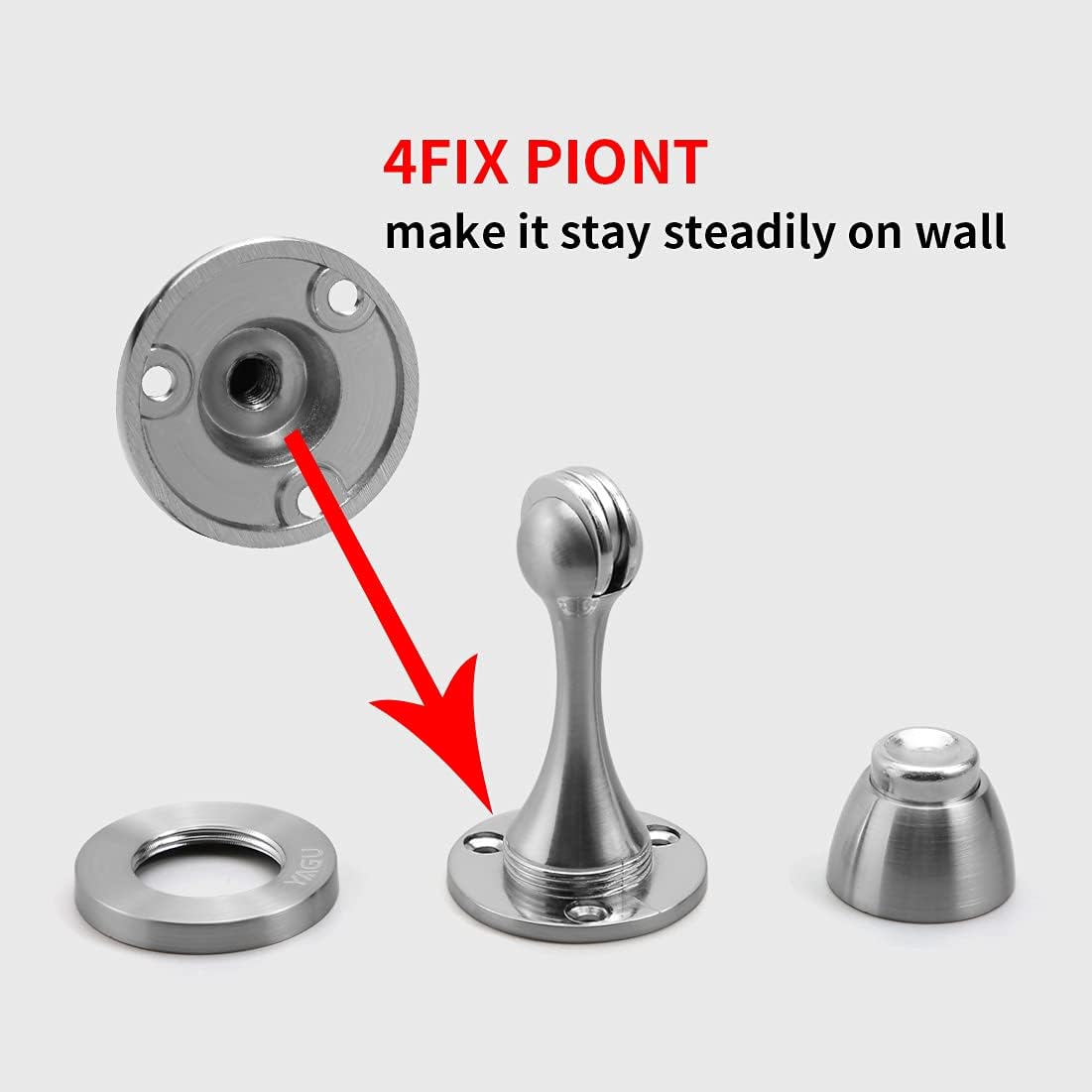 YAGU 2 Pack Silver Magnetic Door Stops Holder, Zinc Alloy Brushed Nickel Door Stoppers Catch Wall Floor Mounted, Magnet Metal Soft-Catch