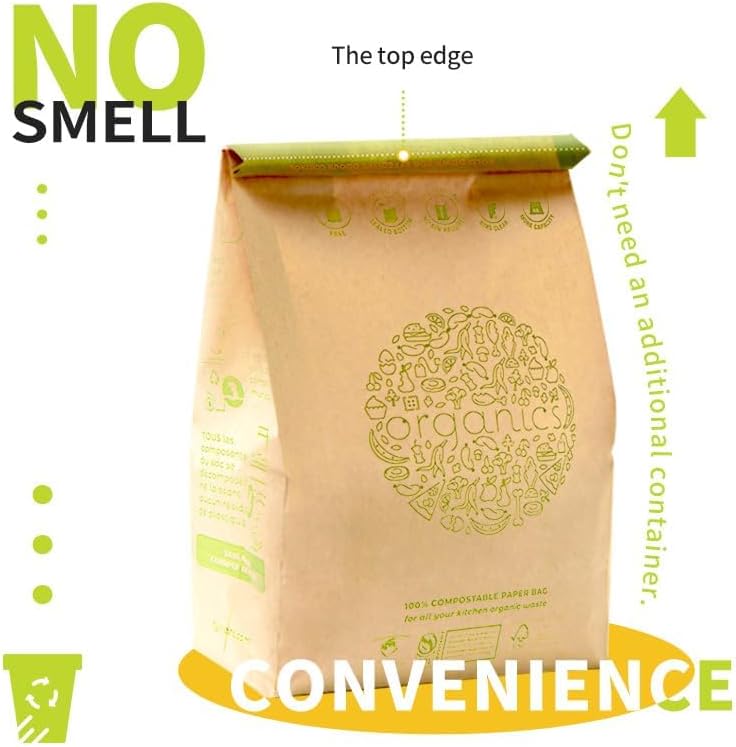 HYTREND-Kitchen Food Waste Bag-120 Bags-%100 Compostable paper Bag - Leak Resistant- Plastic Free - Small-Certified by BNQ and BPI