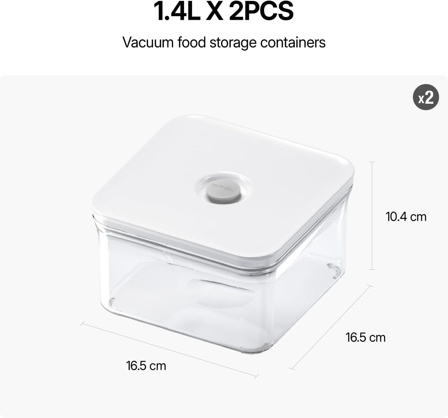 VAKUEN Premium Airtight Food Storage Containers, Square 2PC/Set(1.48qt/1.4Lx2pcs), Smart One-Click Seal Lid, No Hinges, 100% Leak Proof, BPA-FREE, Dishwasher, Freezer & Microwave Safe