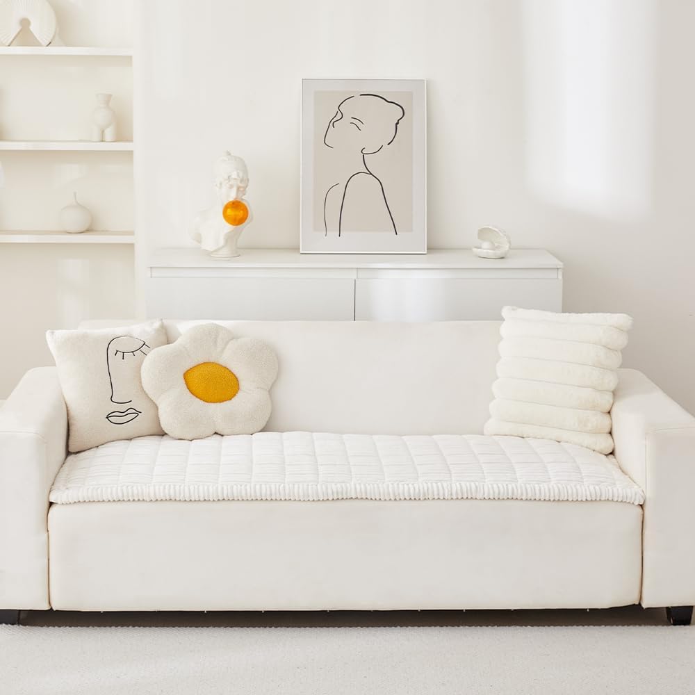 Couch Cover for Dogs Washable, Fuzzy Pet Couch Covers for 3 Cushion Sofa Pet Friendly, Non Slip Sofa Cover (White, 27.6" x 82.7"/70 x 210cm)