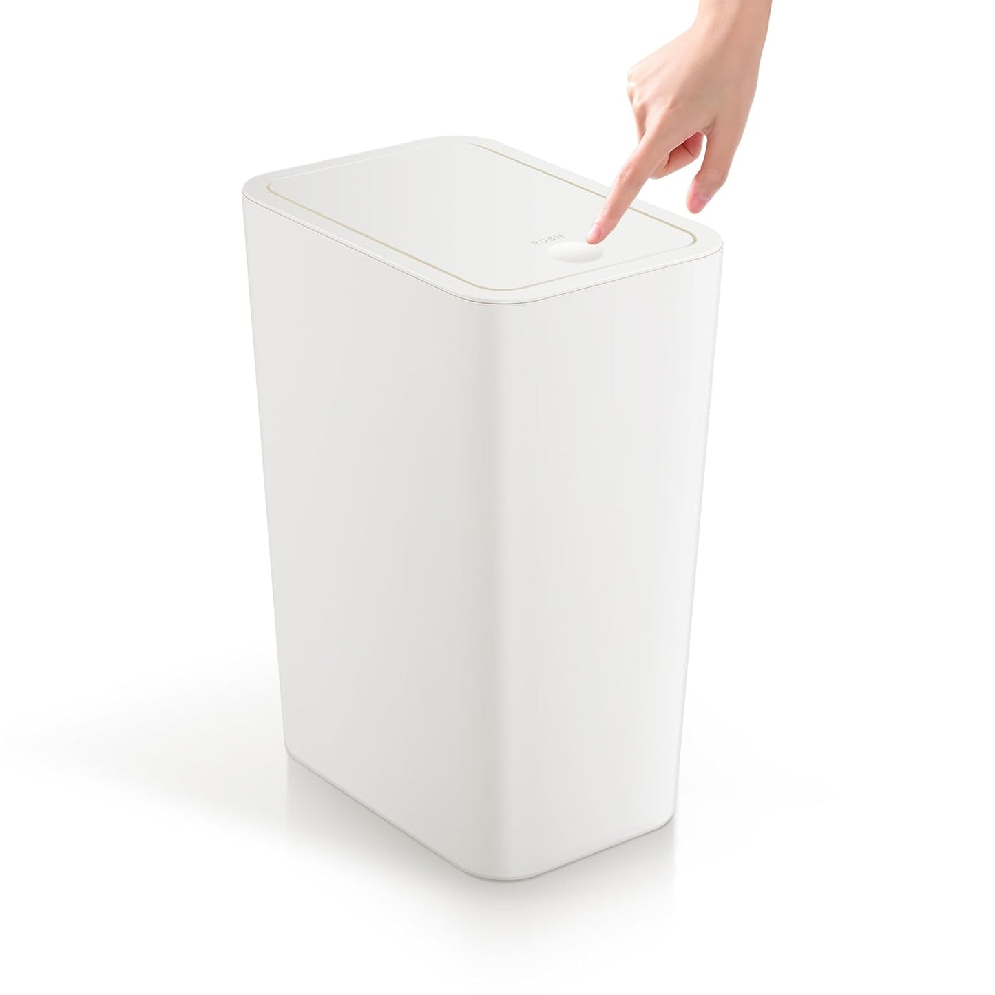 TIPGO Bathroom Trash Can with Lid, 4 Gallon / 15 Liter Small Garbage Can, Press Top Bin, Plastic Wastebasket with Pop-Up Lid for Bedroom, Living Room, Office (White)