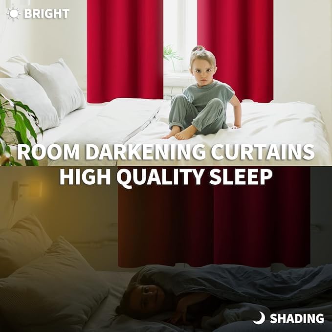 BGment Red Blackout Curtains 48 Inches Length for Bedroom - Short Thermal Insulated Drapes with Rod Pocket Room Darkening for Kitchen Cafe Bathroom, 2 Panels, 42 x 48 Inch