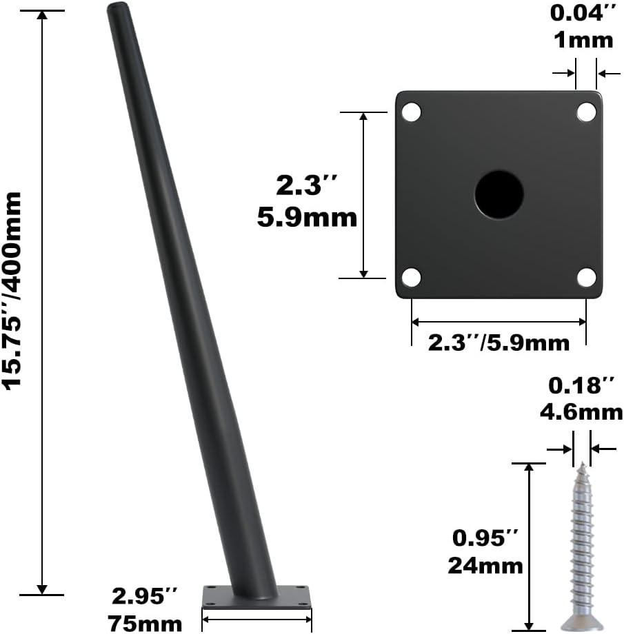 4PCS 16 Inch Matte Black Tapered Angled Legs for Furniture, Metal Mid Century Mordern Feet, Heavy Duty Slanted Stand Legs Kit for Couch, Coffee Table, Desk, Dresser, Sofa, Chair
