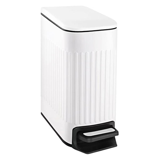 TIPGO Slim Bathroom Trash Can with Lid Soft Close, Step Pedal, 6 Liter / 1.6 Gallon Stainless Steel Trash Bin, Small Garbage Cans for Bedroom, Office, Kitchen (White)