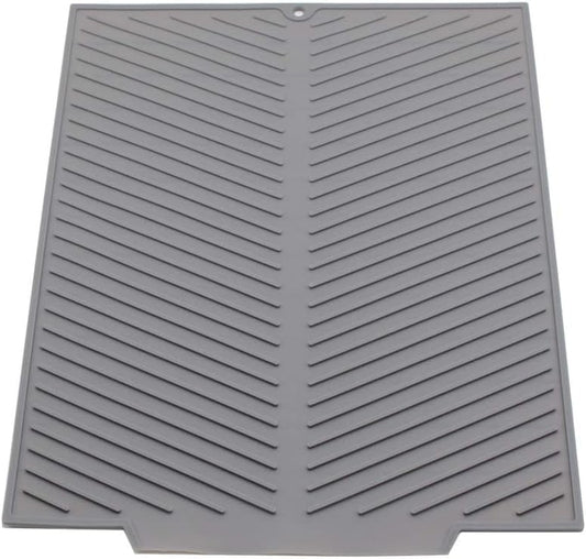 Silicone Dish Draining Mat, Eco Friendly Dish Drying Mat Kitchen Counter Anti-Skid and Heat Insulation Pad, Sink Drainer Mat with Dense Drainage Grooves (L (20"×16"))