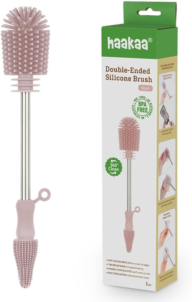 Haakaa Silicone Cleaning Brush Kit – Household Cleaning Brushes for Bottles and Crevices – Food-Grade Silicone: Dishwasher Safe (Brush-Blush)