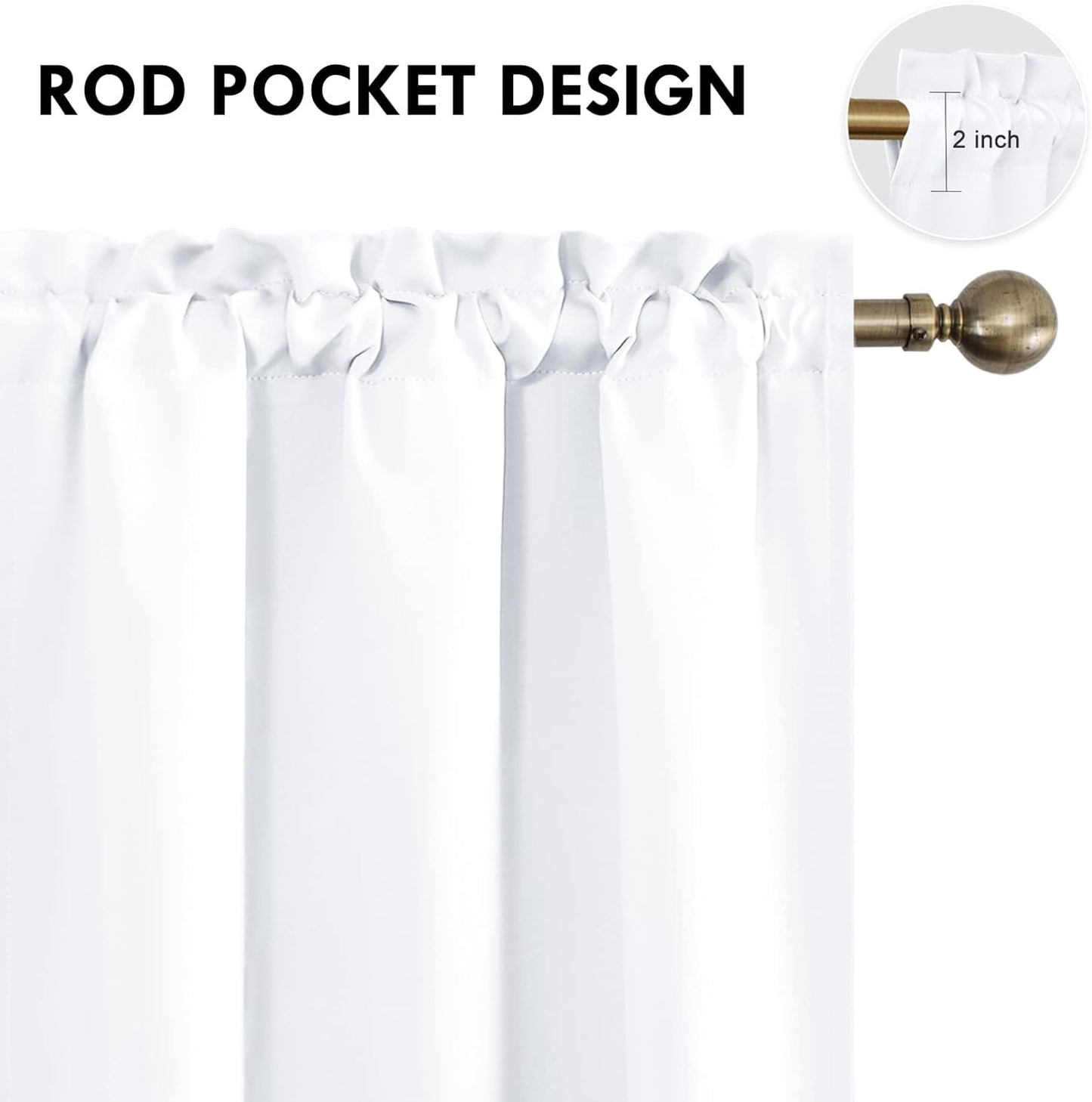 DWCN White Curtains for Living Room Thermal Insulated, 50% Light Blocking Curtains for Bedroom, Dining Room Window, W 42x L 84 Inch, Set of 2 Rod Pocket Curtain Panels