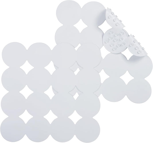 Square Shower Mat Nonslip - 2PCS Rubber Bathtub Mat with Suction Cups for Inside Shower Bathroom Floor (White, 21X21)