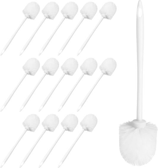 Homaisson Toilet Brush Set 15 Pack, Long Handle Plastic Toilet Cleaning Brushes with Storage Base, White Bristle Head, Quality PP Material, Deep Clean for Bathroom Corners