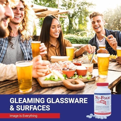 Nu-Foam Sanitizing Tablets for Bar Glassware – Superior Rinse Aid - Hand Washing Bar, Brewery Supplies - Spotless Serving Glasses - Professional - 4 Pack 400 Tablets/ 2,400 Quarts Sanitizing Solution