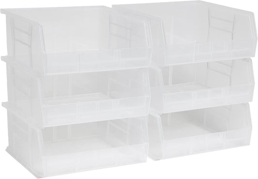 Akro-Mils 30235 AkroBins Plastic Storage Bins, Space-Saving Stackable Bins for Garage, Pantry, Craft Organization, 11" x 11" x 5", Clear, 6-Pack