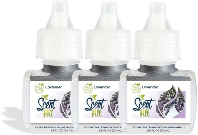 Scent Fill 100% Natural Lavender Plug in Air Freshener, Scented Oil Refills, 3 Refills