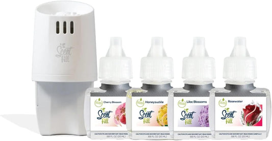 Scent Fill Spring Collection Kit (Lilac Blossom, Cherry Blossom, Honeysuckle, Rosewater), 4 Refills + Diffuser