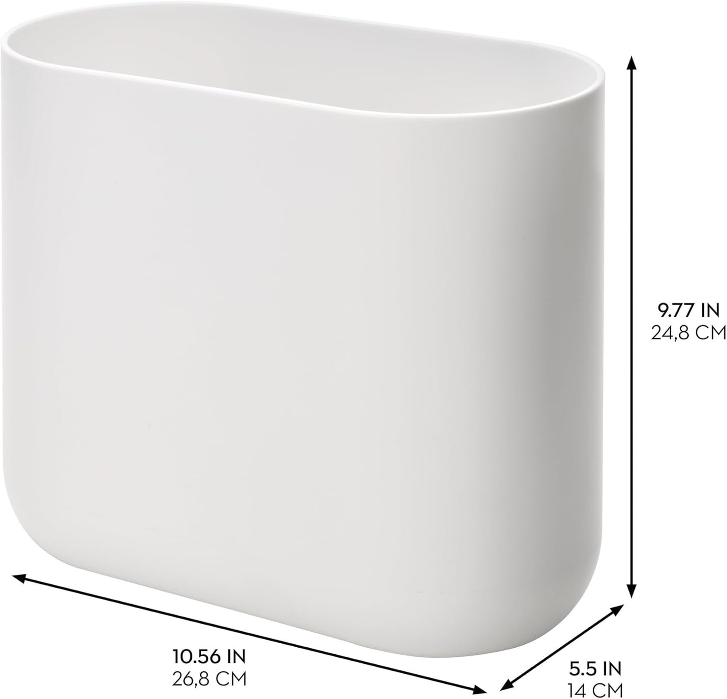 iDesign Slim Oval Plastic Waste Basket The Cade Collection, 10.56” x 5.5” x 9.77”, White