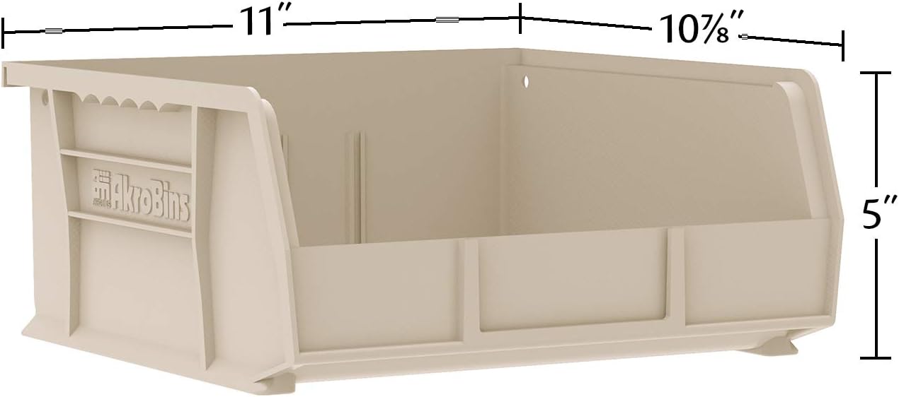 Akro-Mils 30235 AkroBins Plastic Storage Bins, Space-Saving Stackable Bins for Garage, Pantry, Craft Organization, 11" x 11" x 5", Yellow, 6-Pack