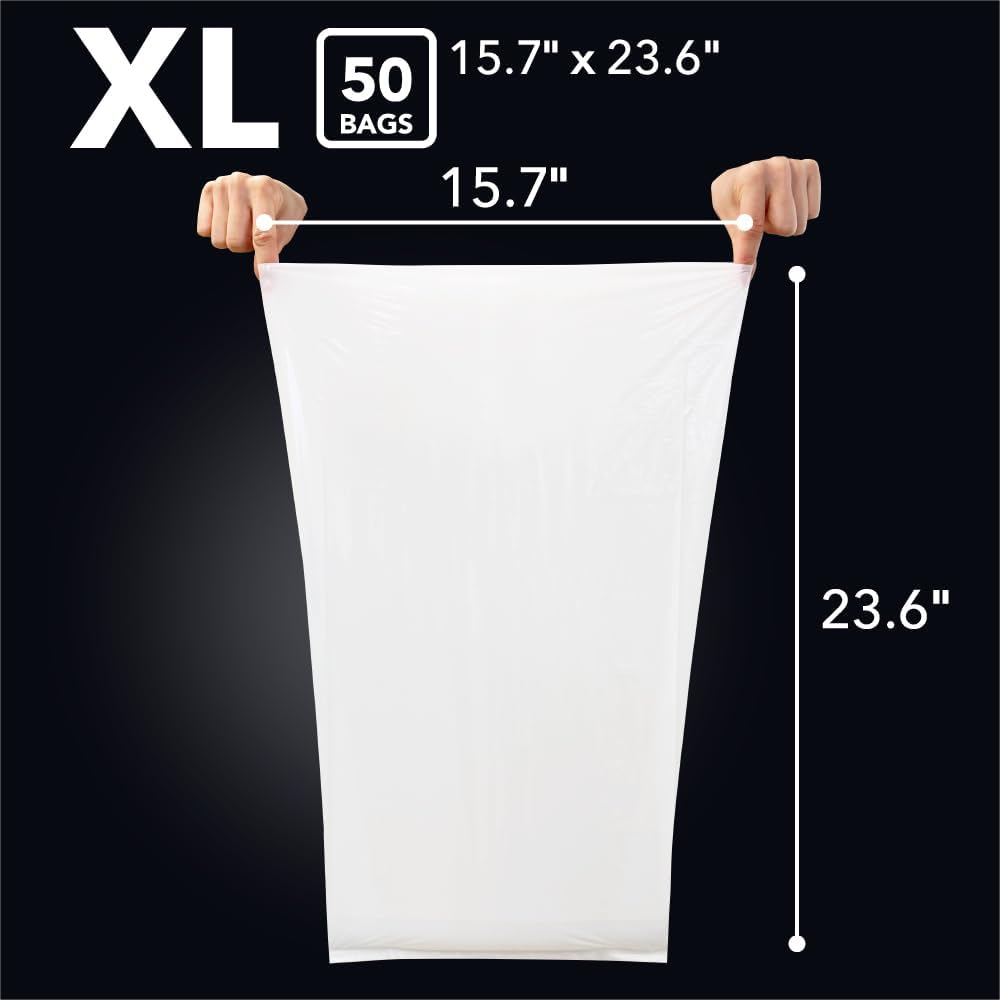 BOS Odor-Sealing Kitchen, Home & Food Small Trash Bags for Waste- Disposable Bags - Scent & Smell Free [Size XL, Color White] (90 count, Pack of 2) (100 Bags)