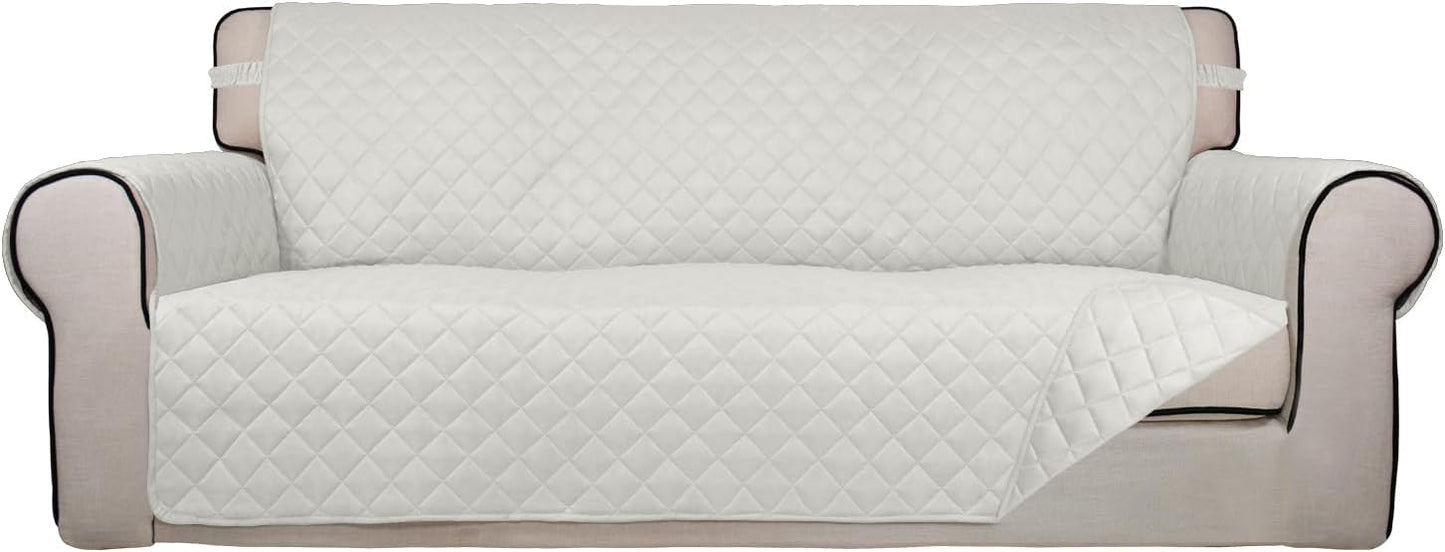 PureFit Reversible Quilted Sofa Cover, Water Resistant Slipcover Furniture Protector, Washable Couch Cover with Non Slip and Elastic Straps for Kids, Dogs, Pets (Sofa, Ivory/Ivory)