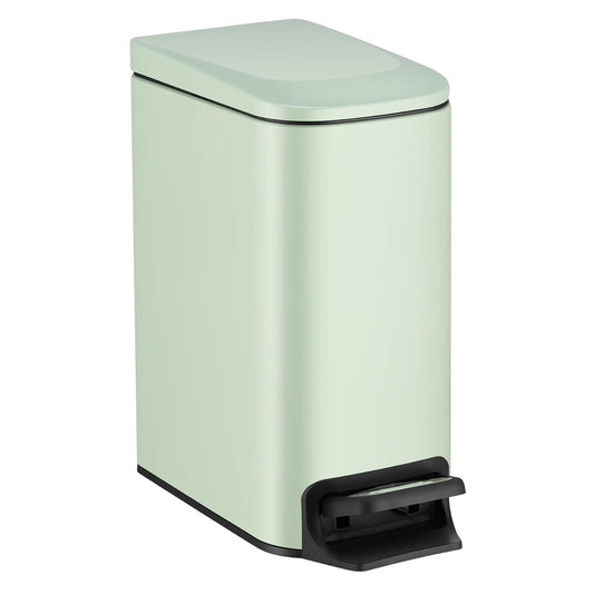 TIPGO Slim Bathroom Trash Can with Lid Soft Close, 6 Liter / 1.6 Gallon Stainless Steel Garbage Can with Removable Inner Bucket, Step Pedal, Small Trash Cans for Bedroom, Office, Kitchen (Green)