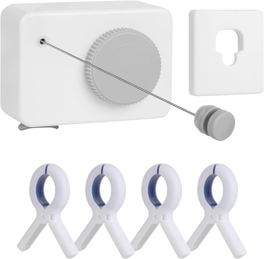 Retractable Clothesline Indoor/Outdoor, Anti-Sag for Drying Clothes Line Retracting Indoor/Outdoor, We Equipped This 13.8 Fts Laundry line Retractable with 4 Large Clips