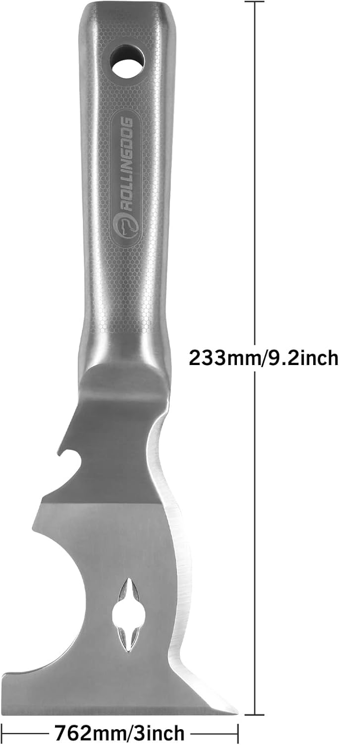 ROLLINGDOG 10 in 1 Painter's Tool - Stainless Steel Mirror Polished One Piece Blade And Laser Engraved Handle,3 inch Multifunction Putty Knife Drywall Paint Scraper