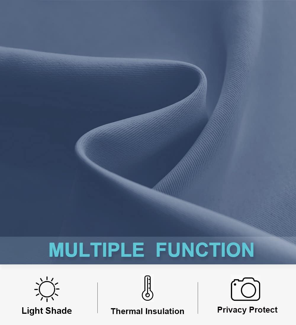 RYB HOME Blue Blackout Curtains 70 inch Width - Rod Pocket Room Darkening Window Shades Privacy Theraml Insulated Backdrops for Living Room Home Office, W70 x L84 inch, Stone Blue, 1 Pair