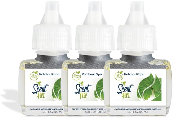 Scent Fill 100% Natural Patchouli Spa Plug in Air Freshener, Scented Oil Refills, 3 Refills