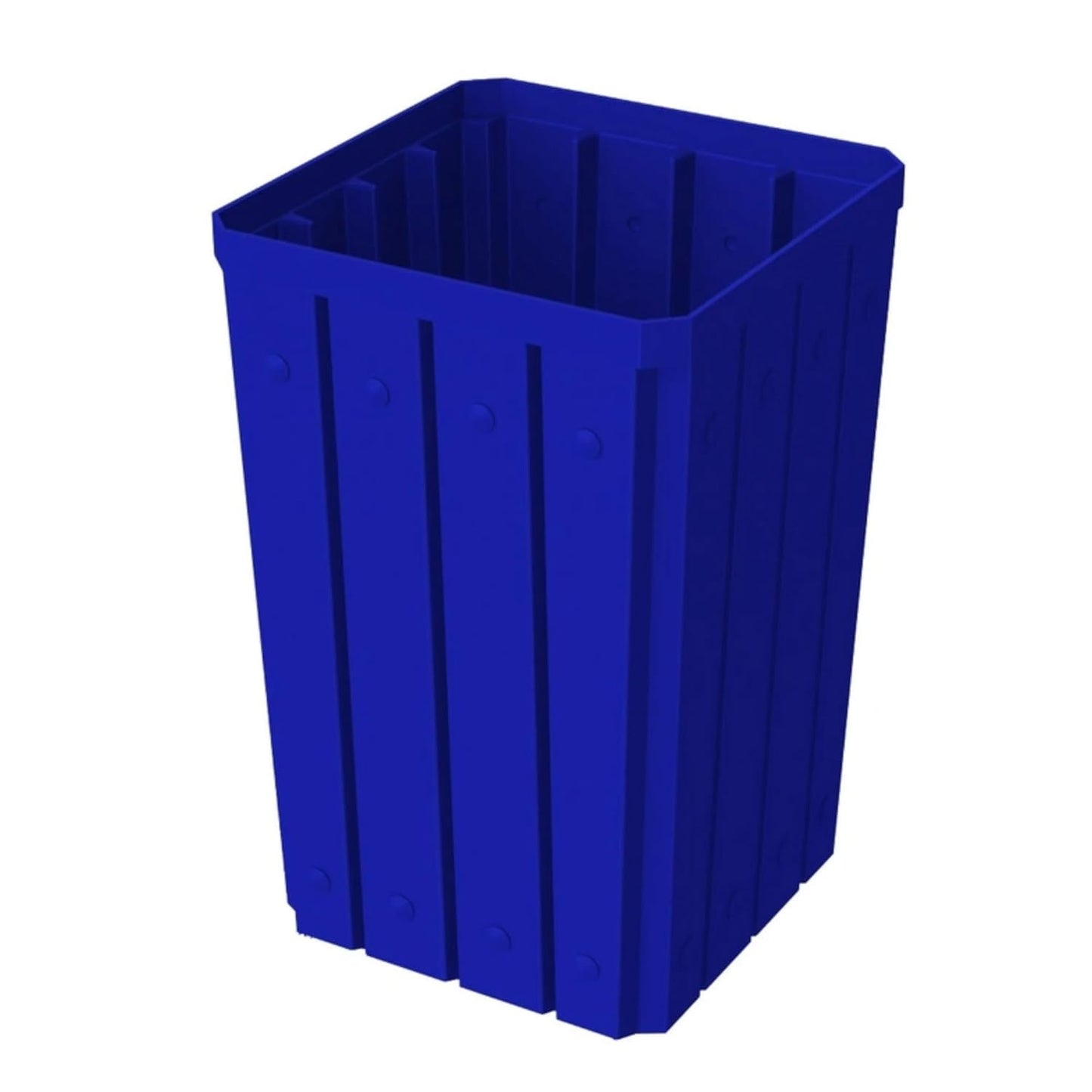 32 Gallon Square Slatted 100% Recycled Plastic Heavy-Duty Commercial Outdoor or Indoor Trash Can with Push Top Lid | Great for Schools and Businesses - Blue