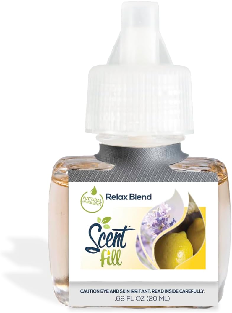 Scent Fill Fall Plug in Air Freshener Kit (Relax Blend, Cinnamon Apple, Orange Clove, Sweet & Spicy Cinnamon Nutmeg), 4 Refills + Diffuser