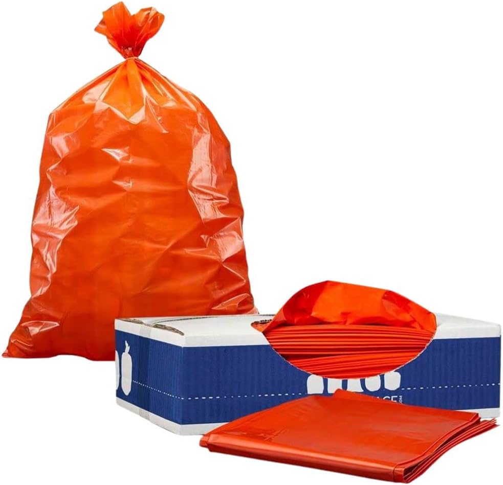Plasticplace 55-60 gallon Trash Bags │ 1.2 Mil │ Orange Heavy Duty Garbage Can Liners │ 38” x 58” (50 Count)