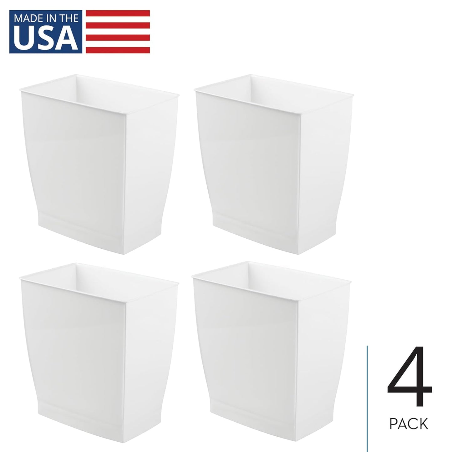 iDesign Small Rectangular Bathroom Trash Cans - Set of 4 - White