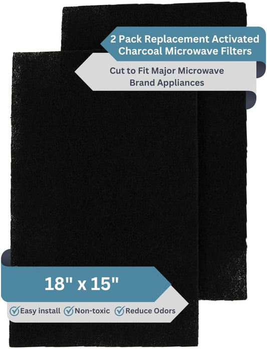 2-Pack Activated Carbon Charcoal Microwave Hood Filters - 18" x 15" Cut To Fit Kitchen Air Filter - Universal for Frigidaire, Whirlpool, GE, LG, Maytag and KitchenAid, Made in USA